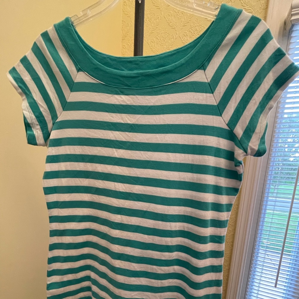 XL Dress Barn Teal/White Stripe Tee